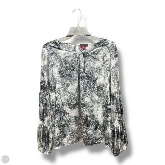 Blouse Long Sleeve By Vince Camuto In Grey & White, Size: M