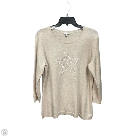 Top 3/4 Sleeve By Talbots In Tan & White, Size: M