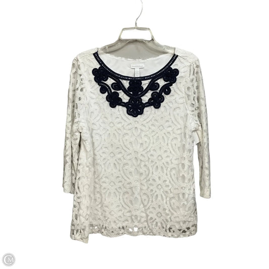 Top 3/4 Sleeve By Charter Club In White, Size: L