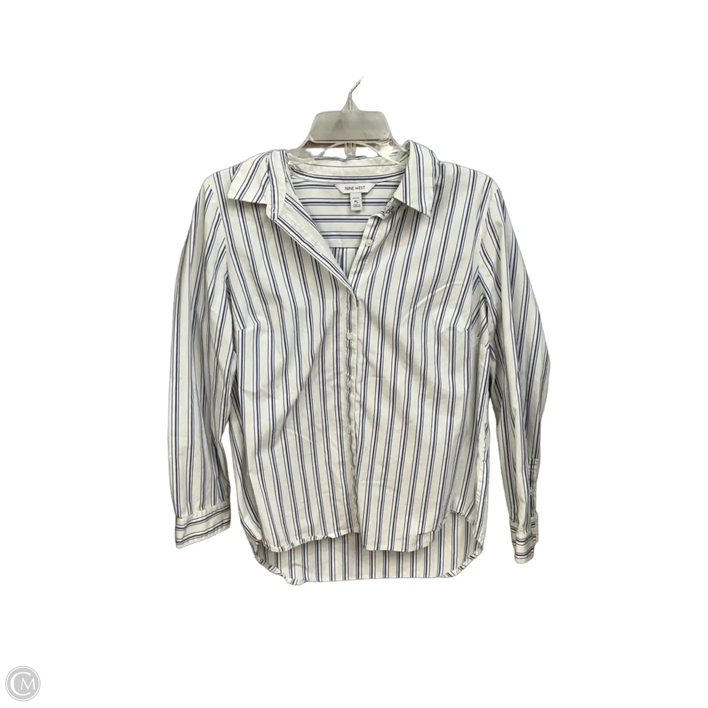 Blouse Long Sleeve By Nine West In Striped Pattern, Size: Lp