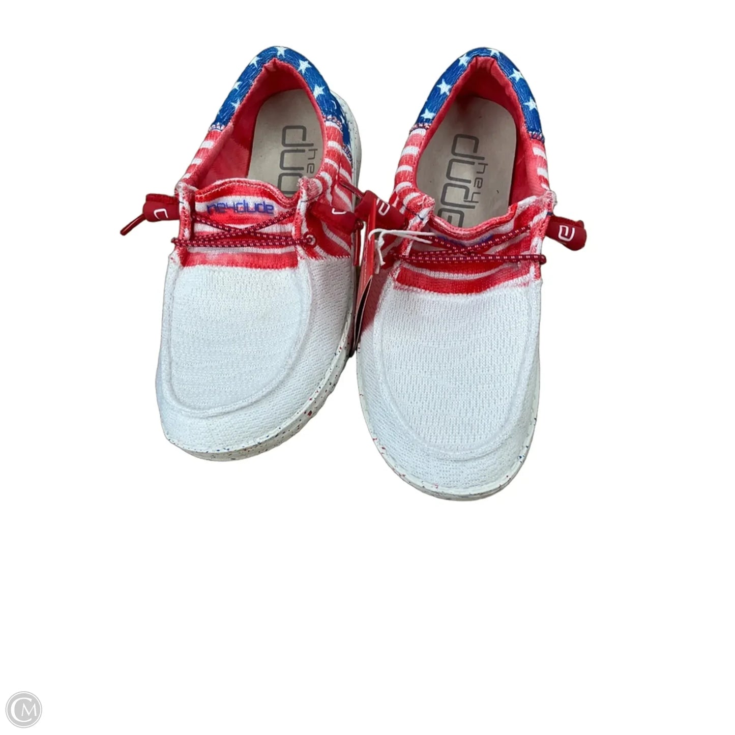Shoes Sneakers By Hey Dude In Blue & Red & White, Size: 6