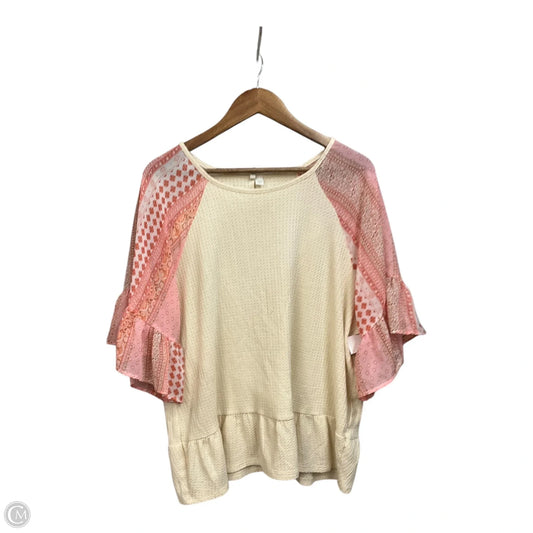 Top 3/4 Sleeve By Cato In Cream & Pink, Size: 2x