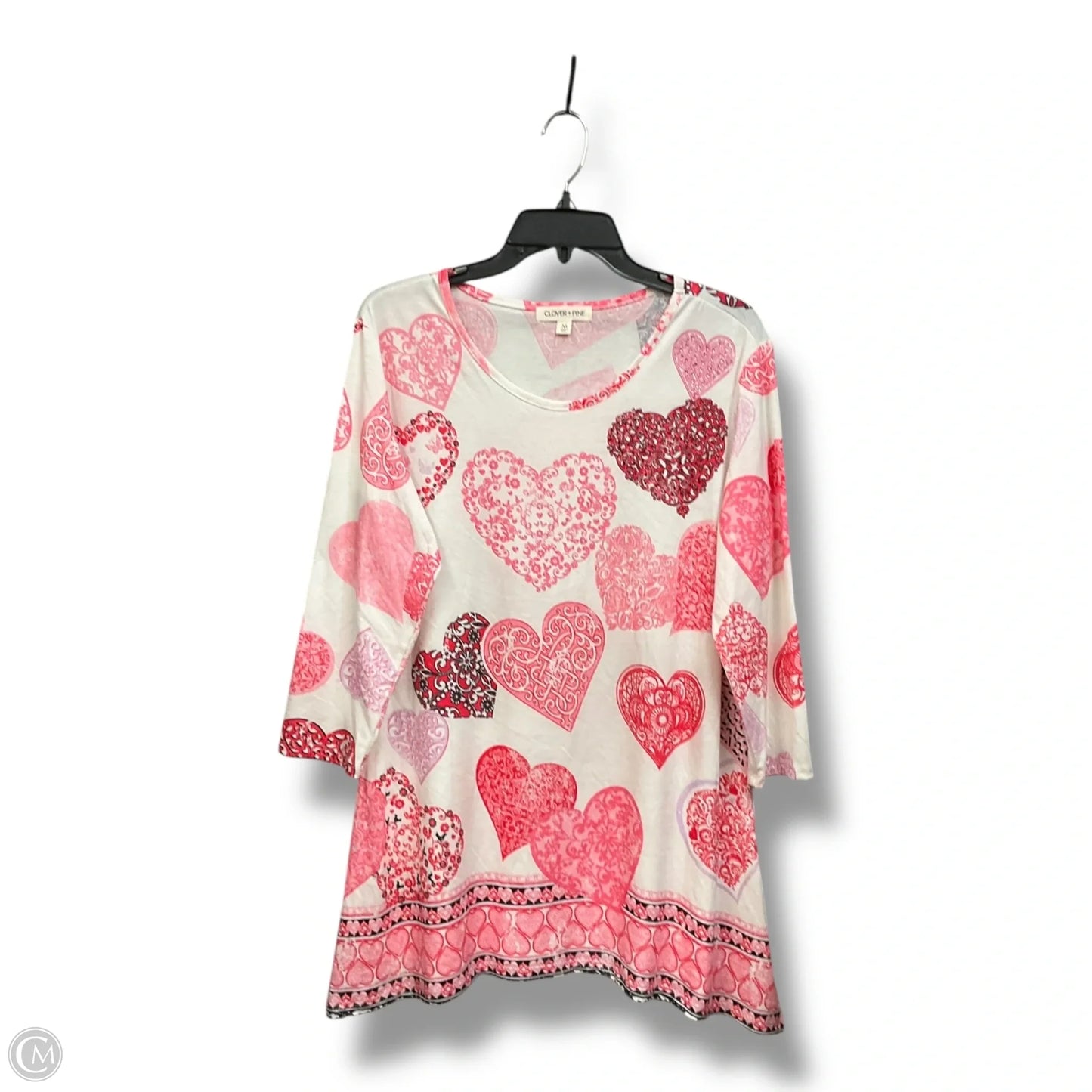 Tunic 3/4 Sleeve By Clothes Mentor In Pink & White, Size: M