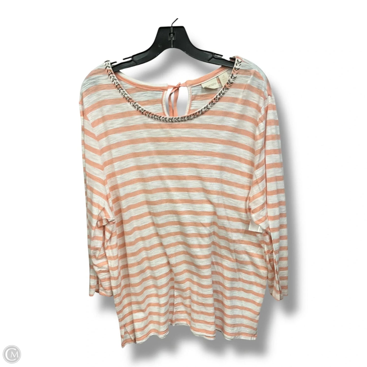 Top 3/4 Sleeve By Chicos In Pink & White, Size: Xxl