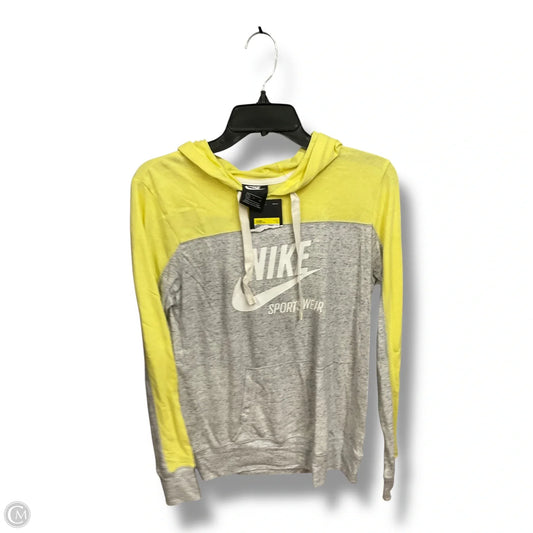 Athletic Top Long Sleeve Hoodie By Nike Apparel In Grey & Yellow, Size: S