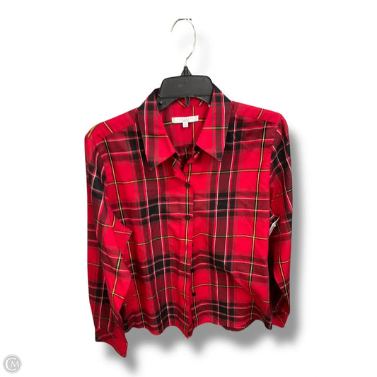 Blouse Long Sleeve By Foxcroft In Checkered Pattern, Size: Lp