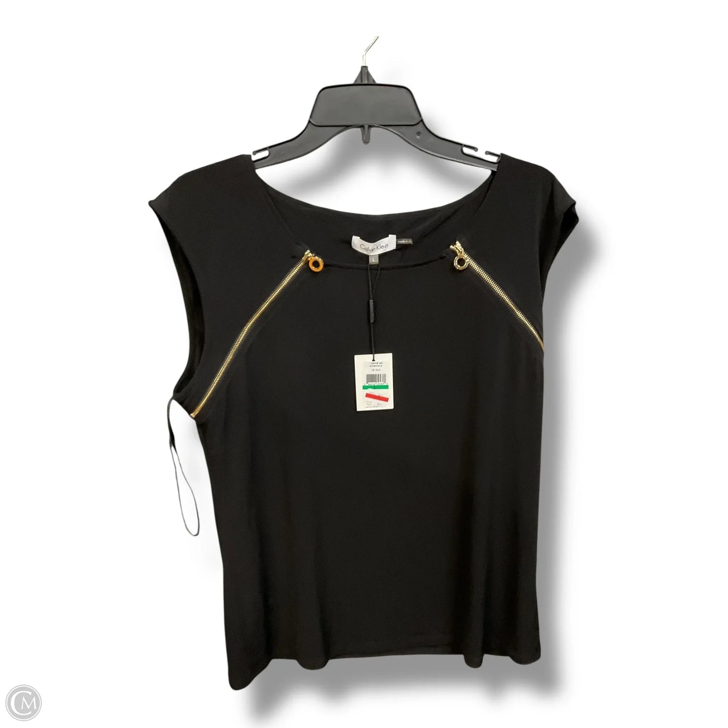 Top Sleeveless By Calvin Klein In Black & Gold, Size: L
