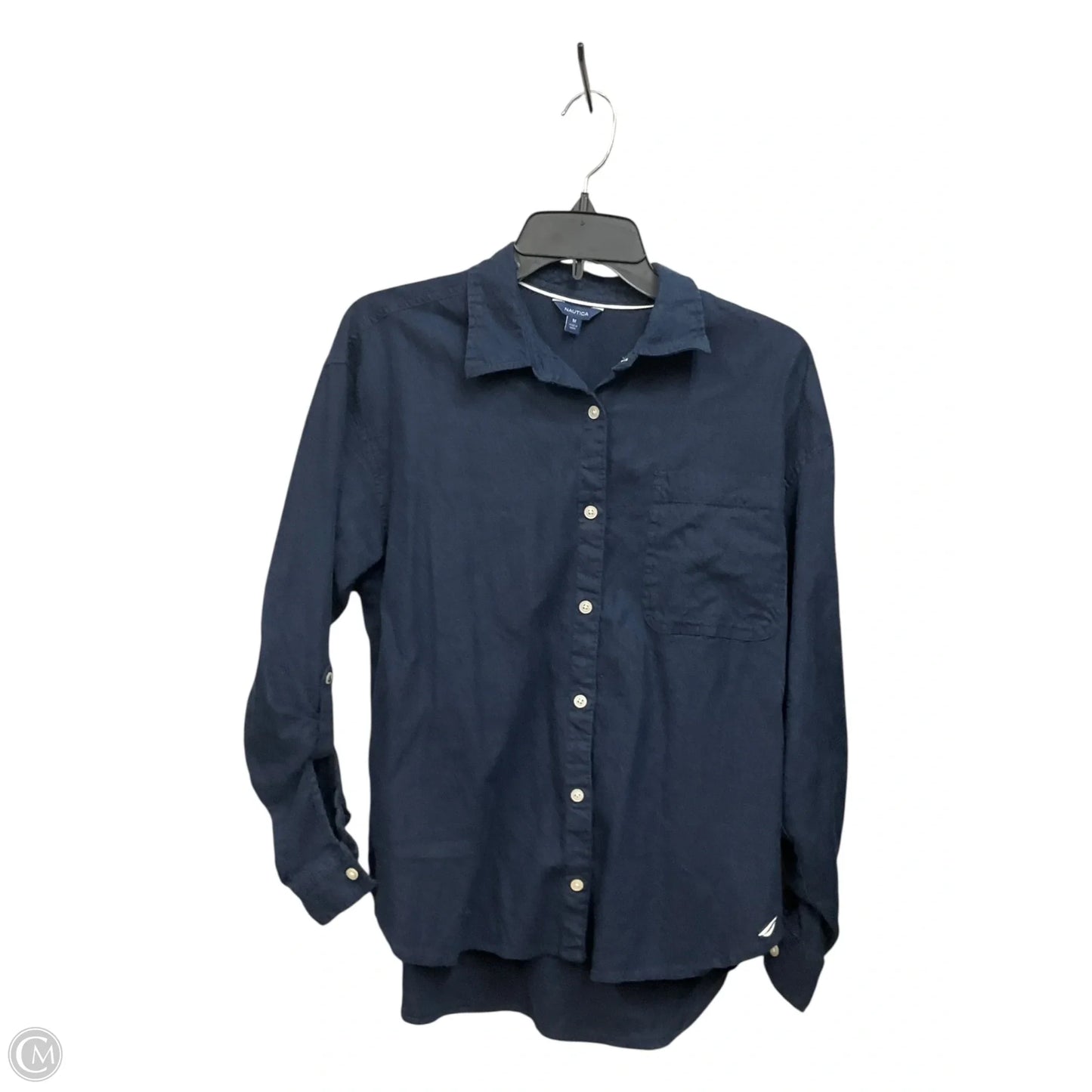 Blouse Long Sleeve By Nautica In Navy, Size: M