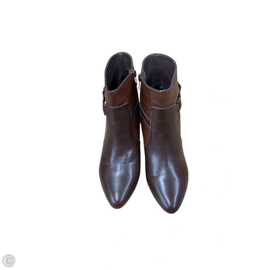 Boots Ankle Heels By Chaps In Brown, Size: 7.5
