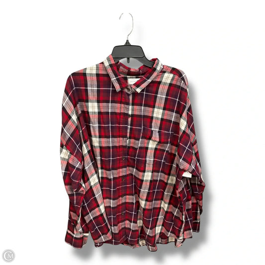 Blouse Long Sleeve By Old Navy In Plaid Pattern, Size: Xxl