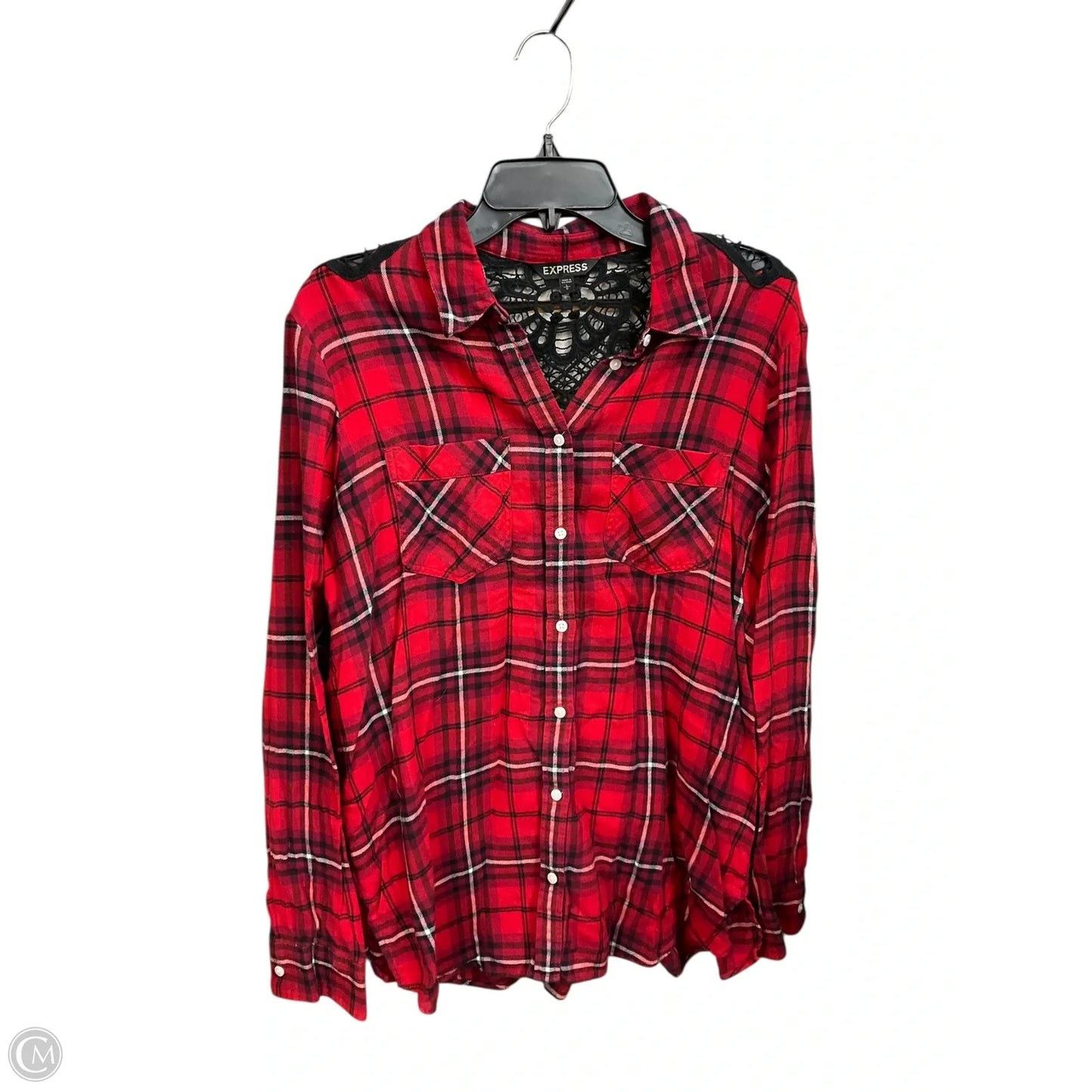 Blouse Long Sleeve By Express In Plaid Pattern, Size: L