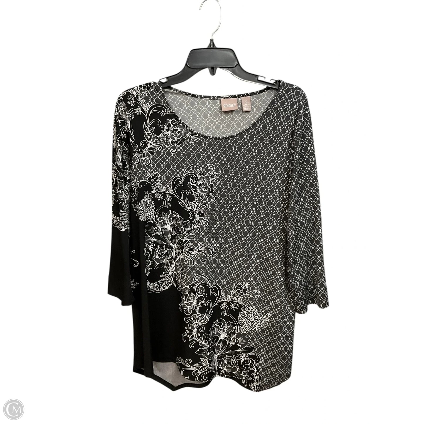 Top 3/4 Sleeve By Chicos In Black & White, Size: L