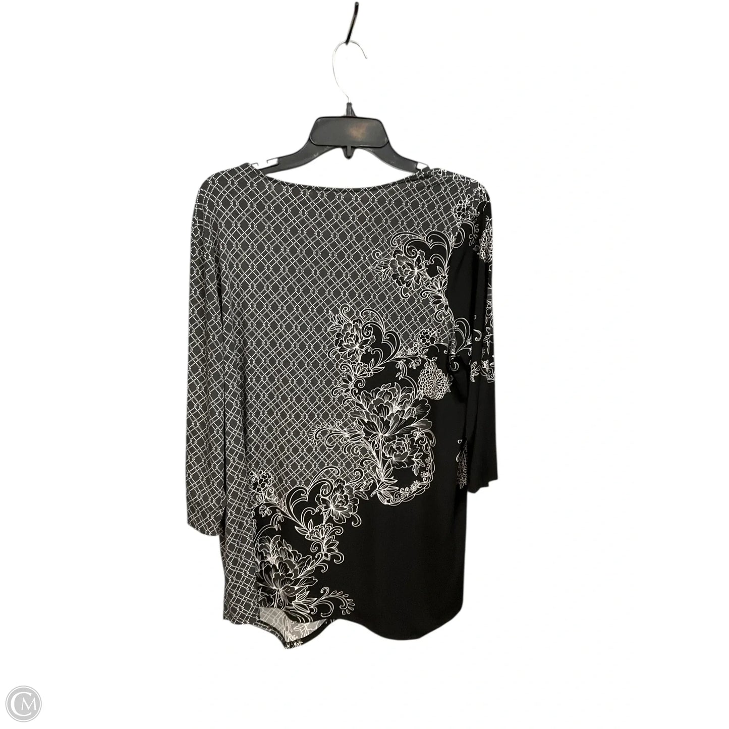 Top 3/4 Sleeve By Chicos In Black & White, Size: L