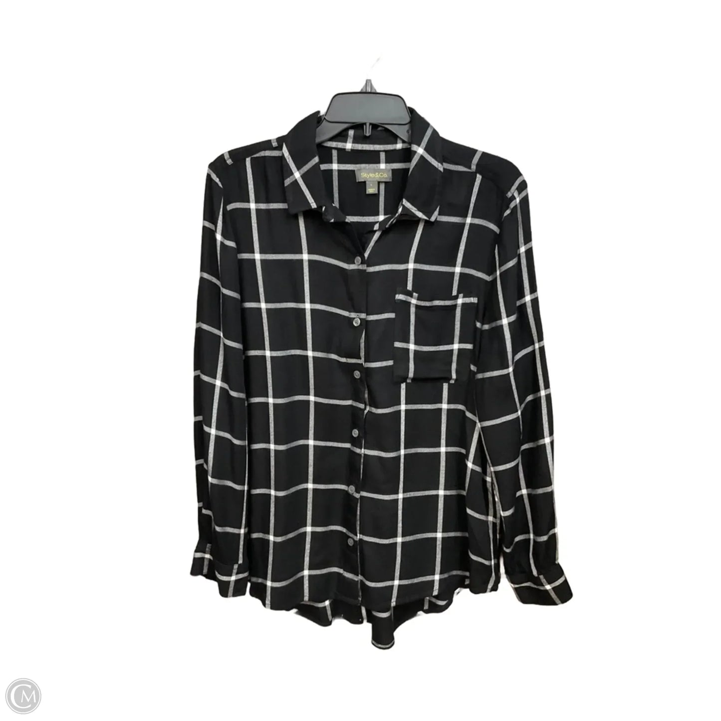 Blouse Long Sleeve By Style And Company In Black & White, Size: L