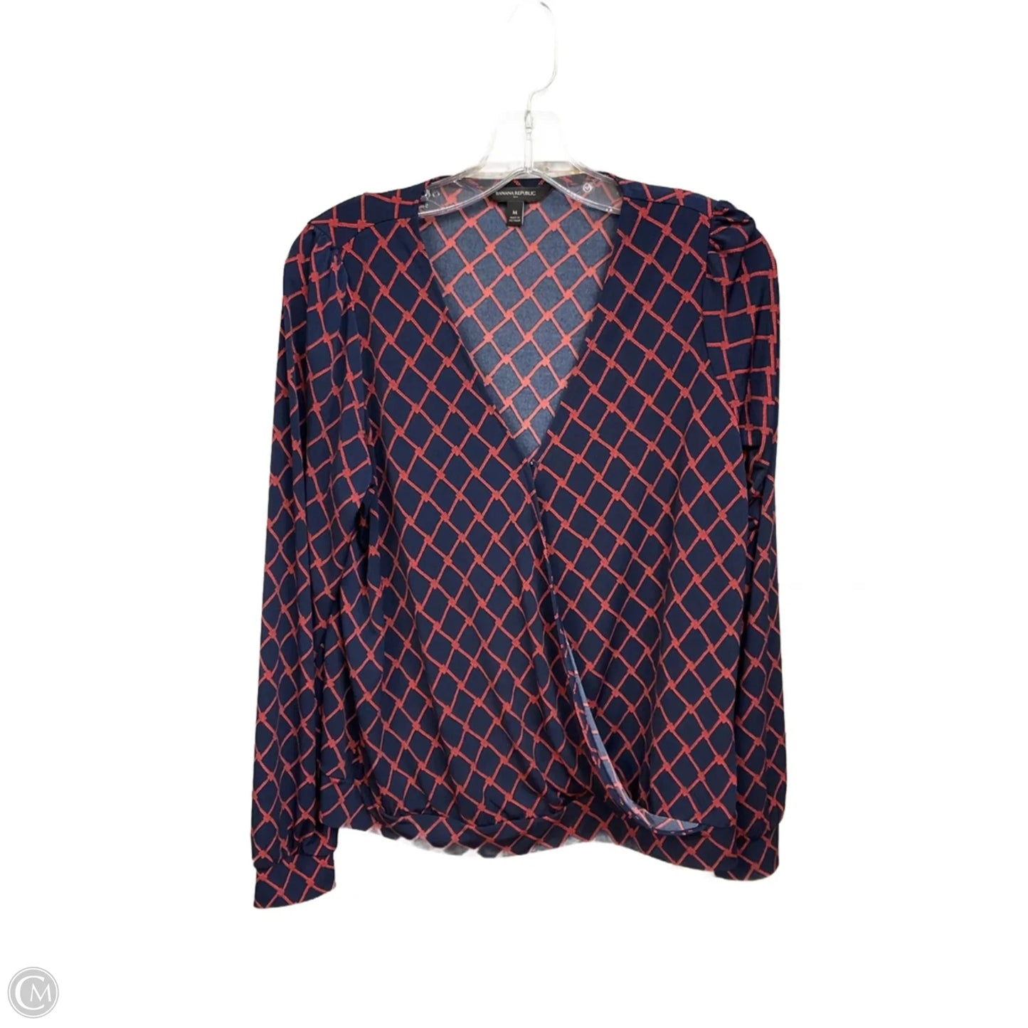 Blouse Long Sleeve By Banana Republic In Blue & Red, Size: M
