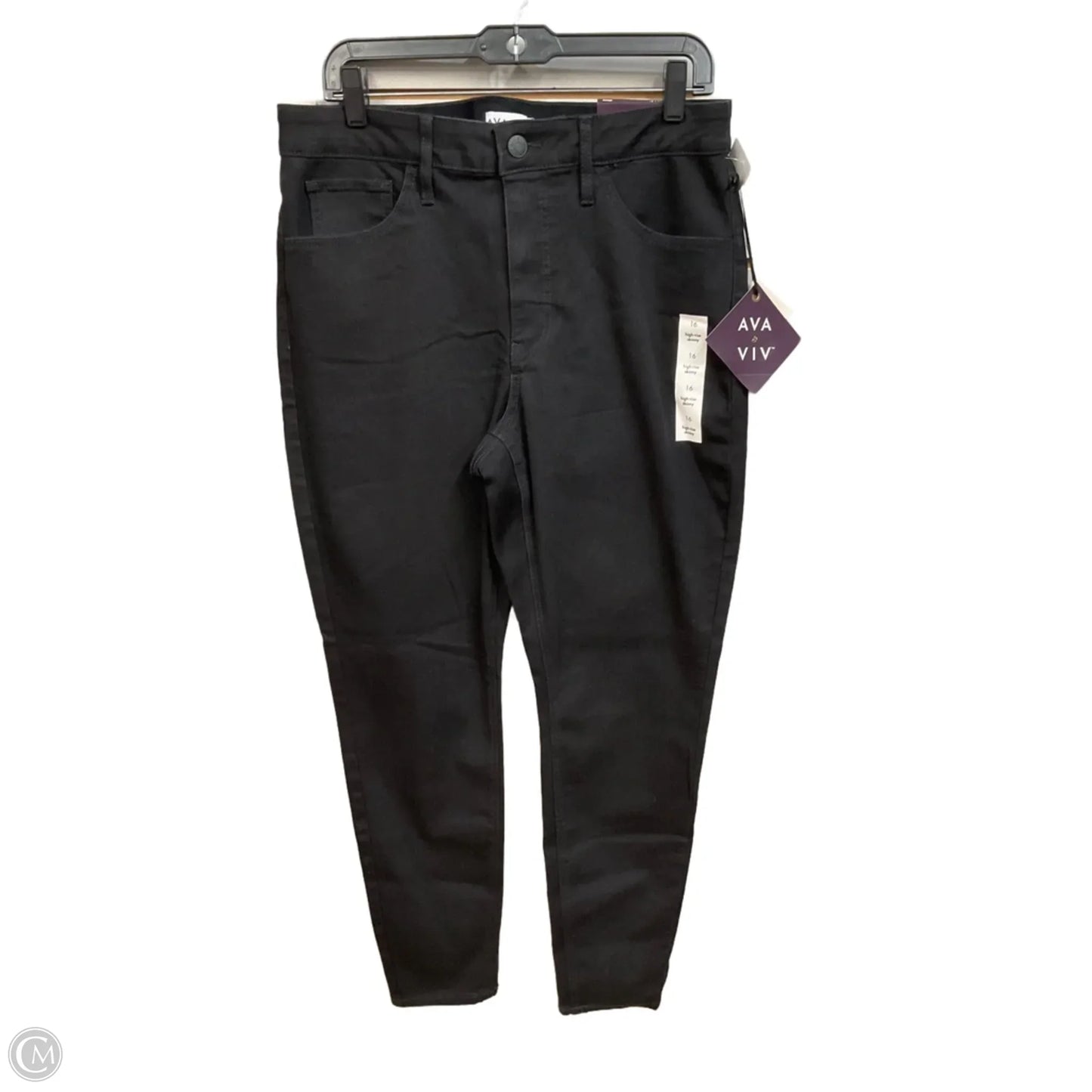 Jeans Skinny By Ava & Viv In Black Denim, Size: 16