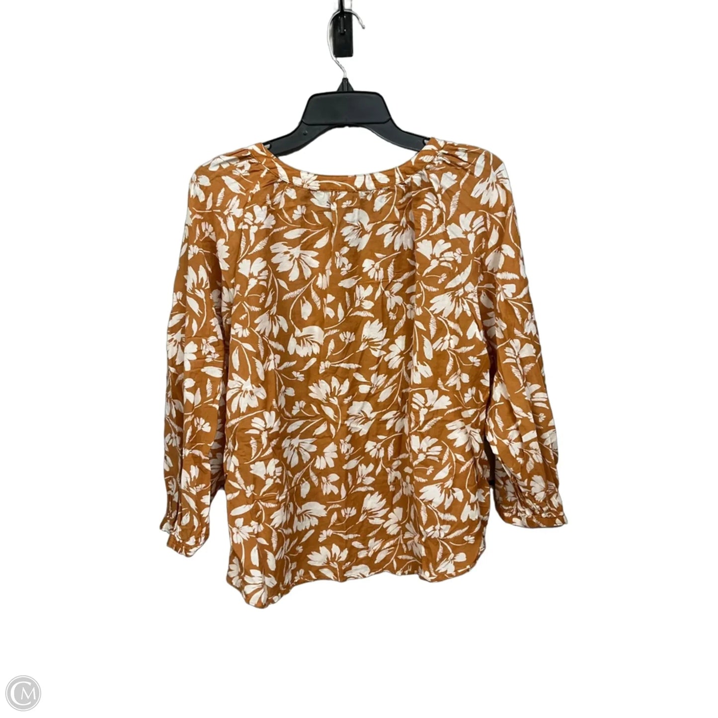 Blouse Long Sleeve By Ann Taylor In Brown & White, Size: Xl