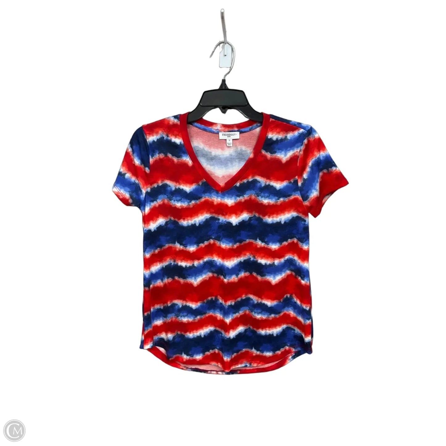 Top Short Sleeve By Freshman In Blue & Red & White, Size: S