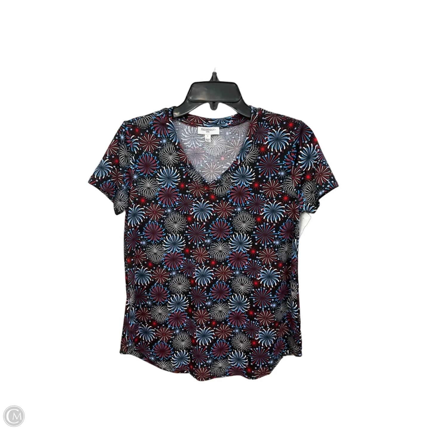 Top Short Sleeve By Freshman In Blue & Red & White, Size: S