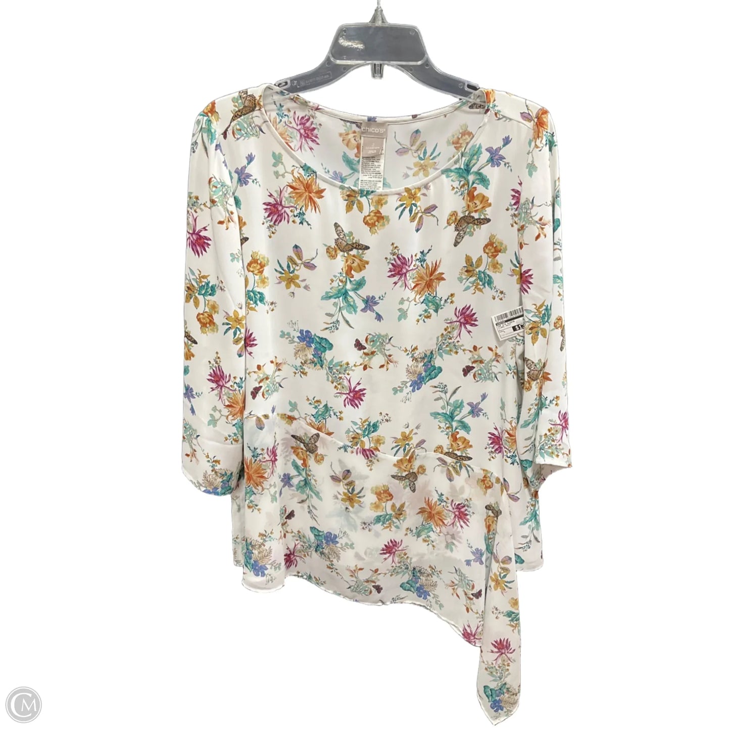 Top 3/4 Sleeve By Chicos In Floral Print, Size: L