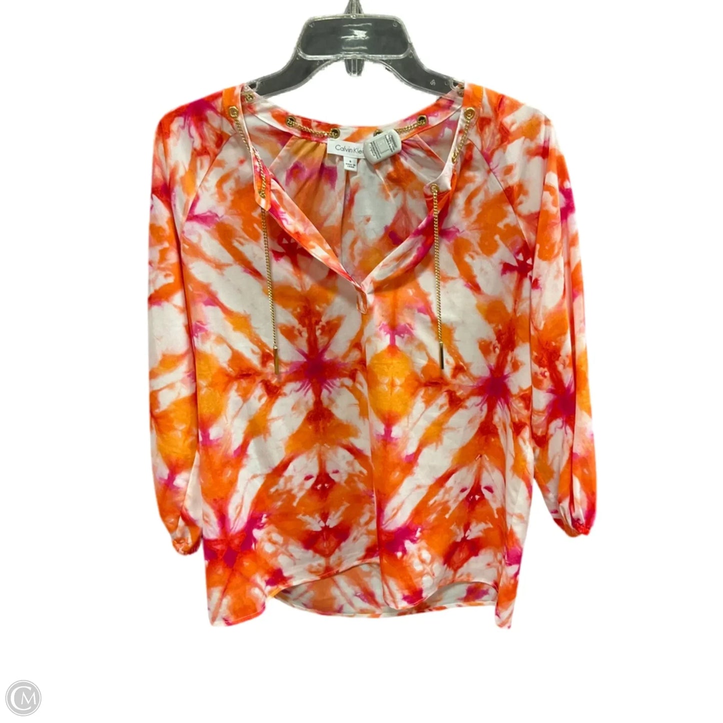 Top Long Sleeve Basic By Calvin Klein In Tie Dye Print, Size: S