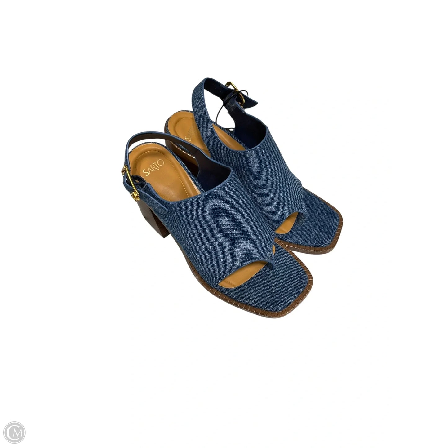 Sandals Heels Block By Clothes Mentor In Blue Denim, Size: 7