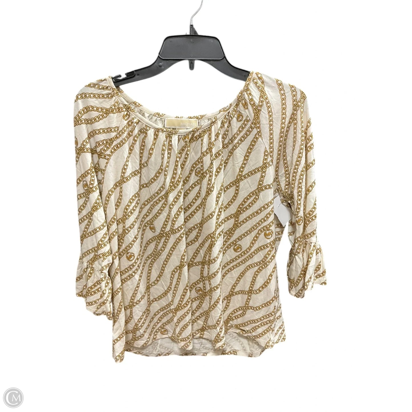 Top 3/4 Sleeve By Michael By Michael Kors In White & Yellow, Size: L