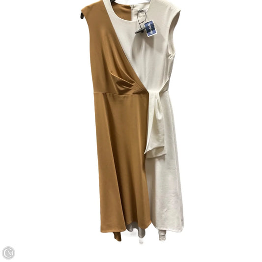 Dress Casual Midi By Calvin Klein In Tan & White, Size: 8