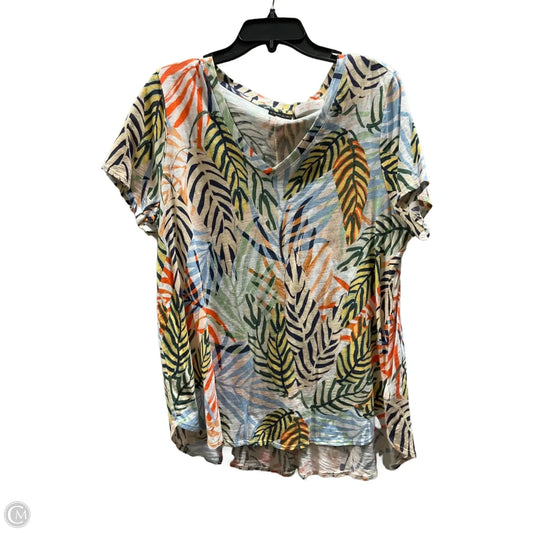 Top Short Sleeve Basic By Tahari In Tropical Print, Size: 1x