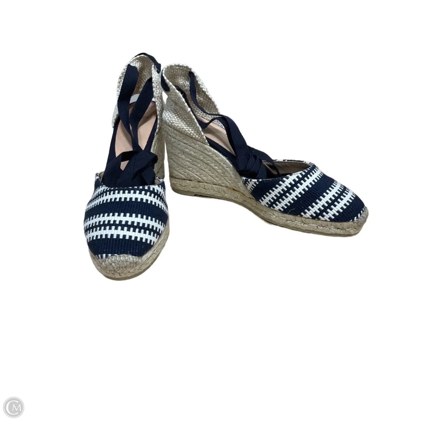 Shoes Heels Wedge By Cmc In Blue & Cream, Size: 8.5