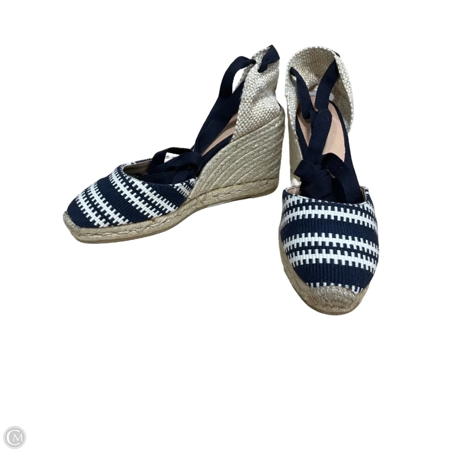 Shoes Heels Wedge By Cmc In Blue & Cream, Size: 8.5