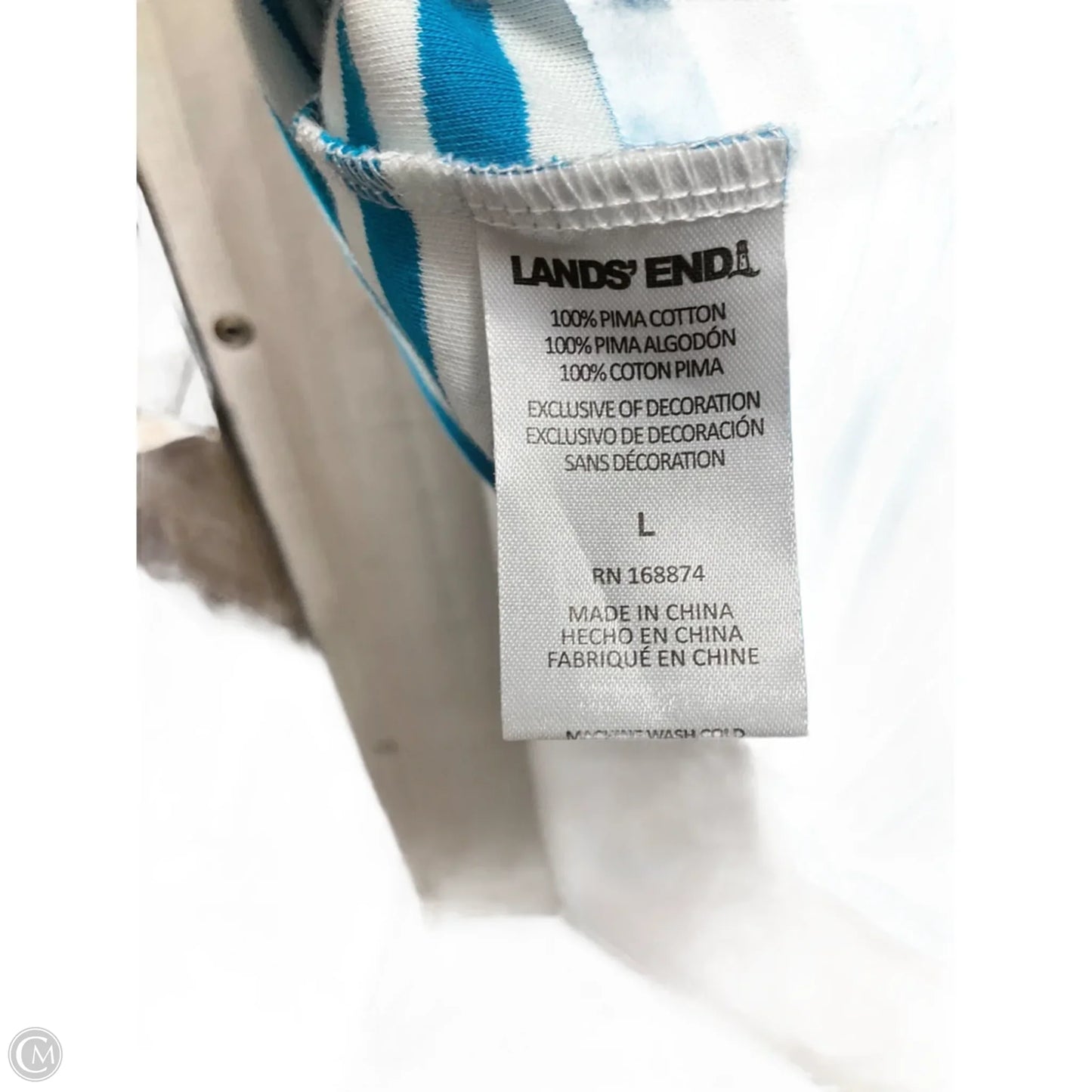 Top 3/4 Sleeve By Lands End In Striped Pattern, Size: L