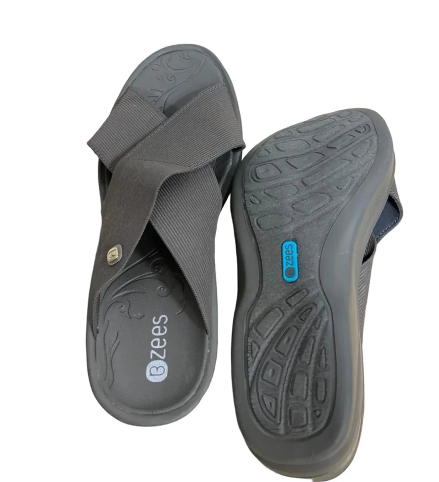 Sandals Heels Wedge By Bzees In Grey, Size: 8.5