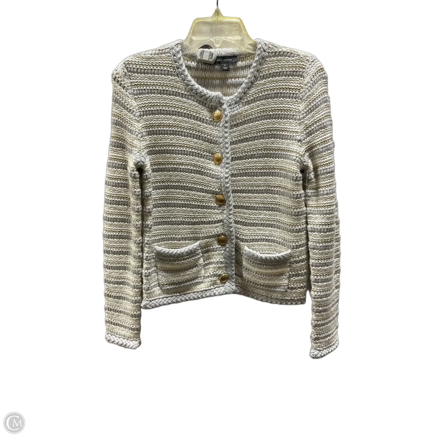 Cardigan By Ann Taylor In Grey & White, Size: Sp