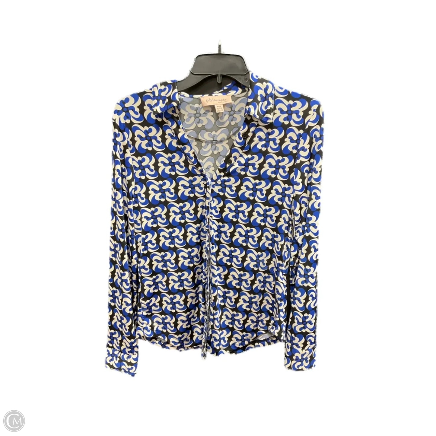 Blouse Long Sleeve By Philosophy In Blue & White, Size: M