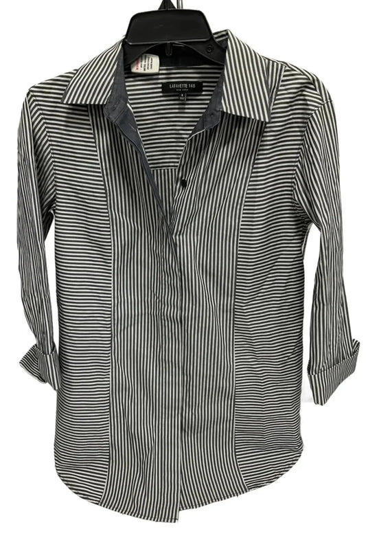 Blouse Designer By Lafayette 148 In Striped Pattern, Size: S