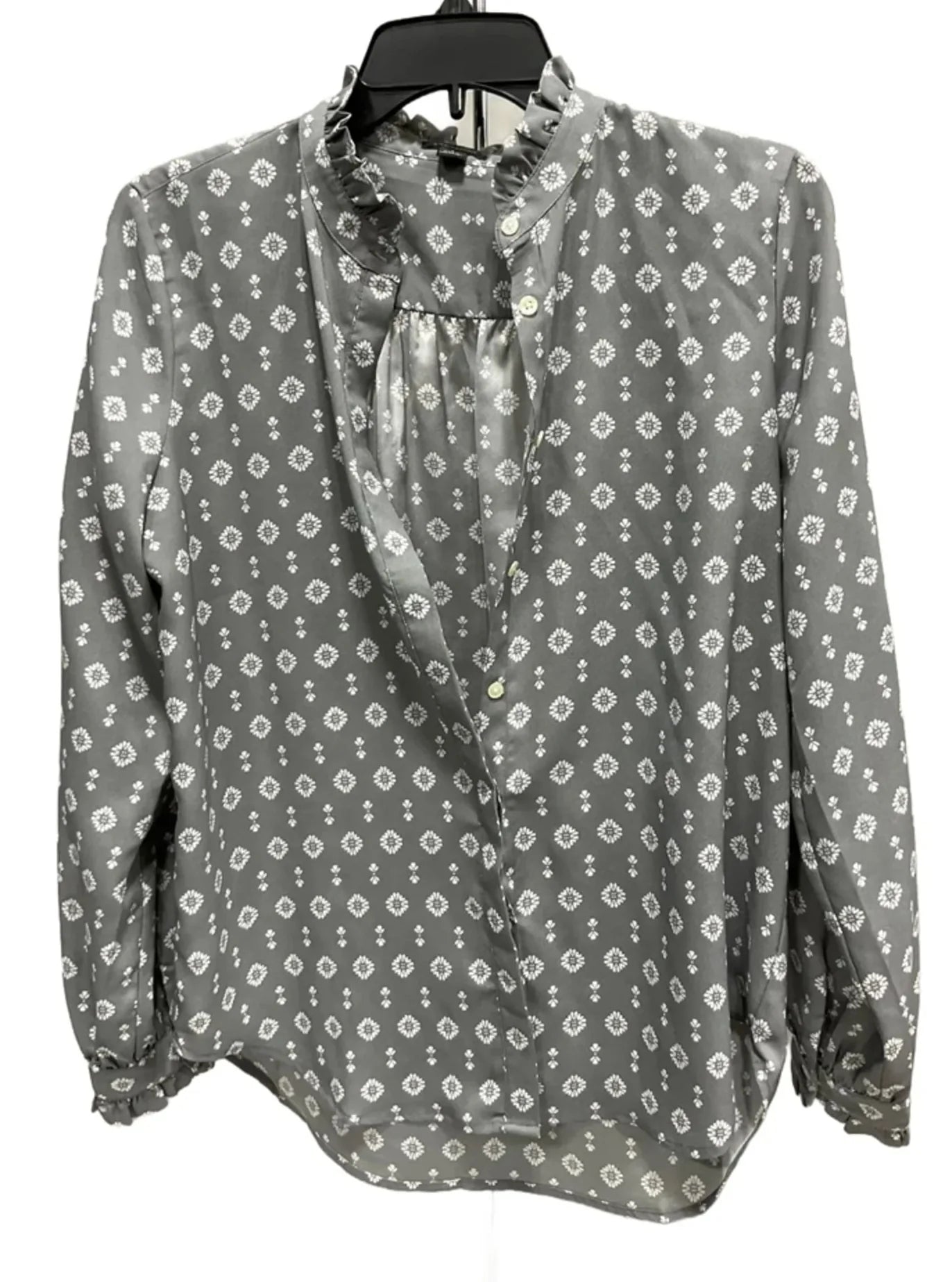 Top Long Sleeve By Ann Taylor In Grey & White, Size: S