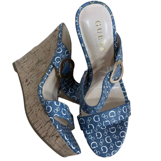 Sandals Heels Wedge By Guess In Blue, Size: 7
