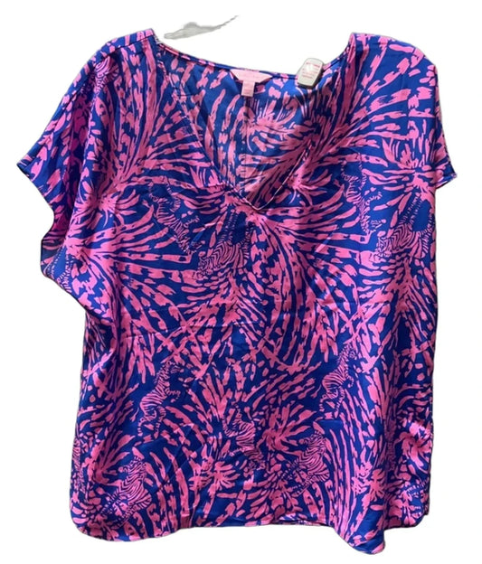 Top Short Sleeve Designer By Lilly Pulitzer In Blue & Pink, Size: Xl