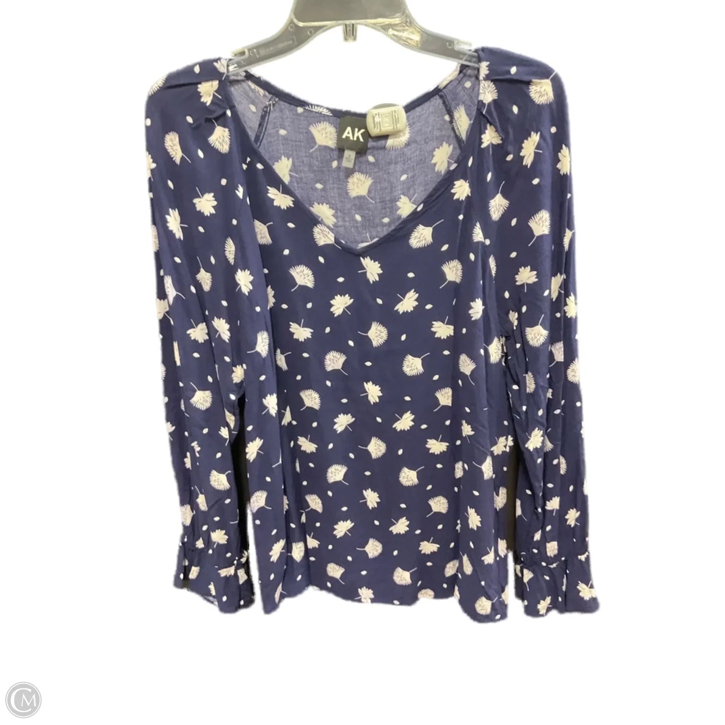 Top Long Sleeve By Anne Klein In Blue & White, Size: M