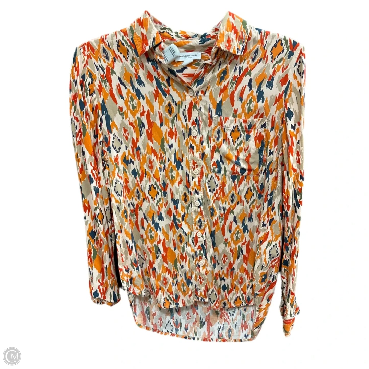 Blouse Long Sleeve By Beachlunchlounge In Green & Orange, Size: S
