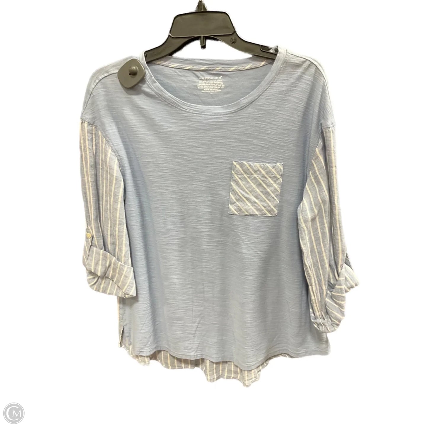 Top Long Sleeve By West Bound In Blue & White, Size: M