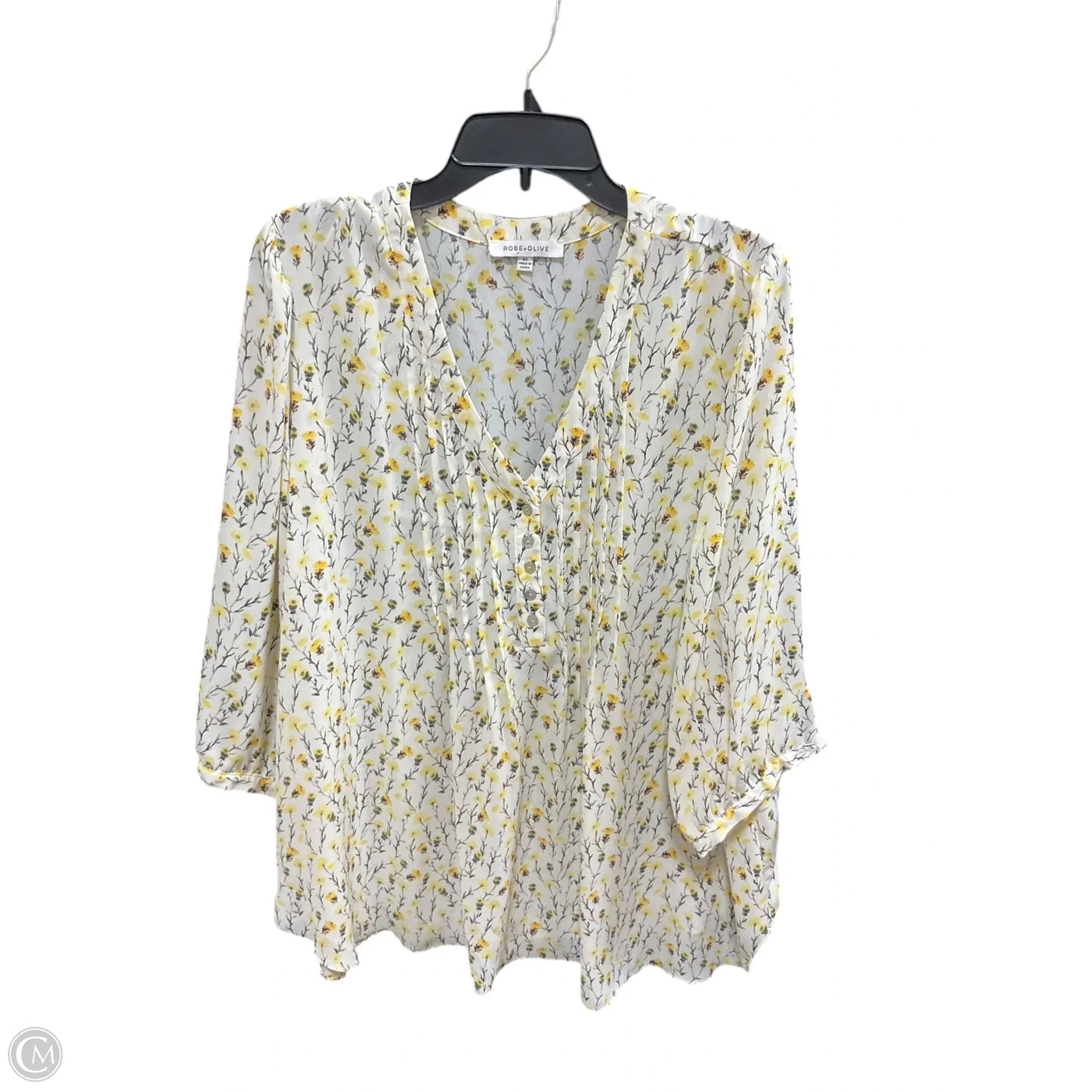 Top 3/4 Sleeve By Rose And Olive In White & Yellow, Size: 2x