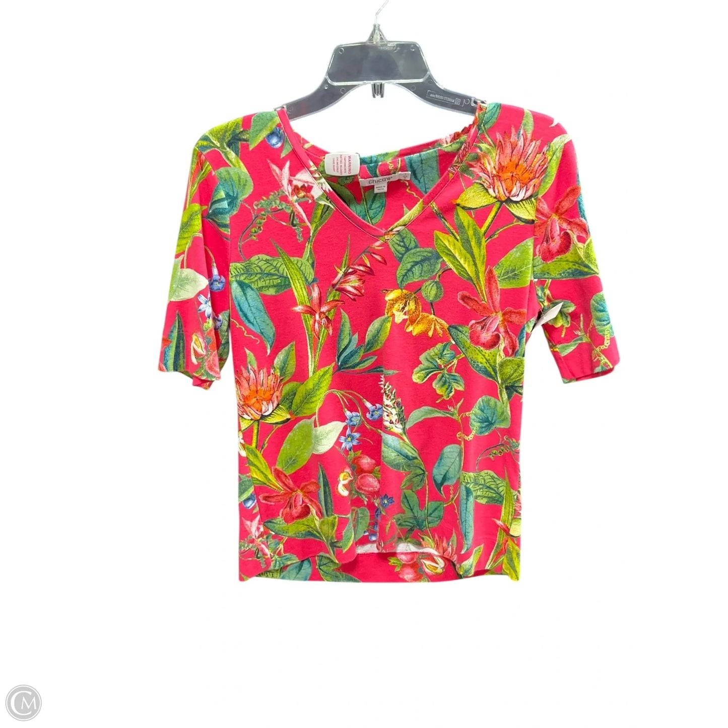 Top Short Sleeve By Chicos In Tropical Print, Size: M