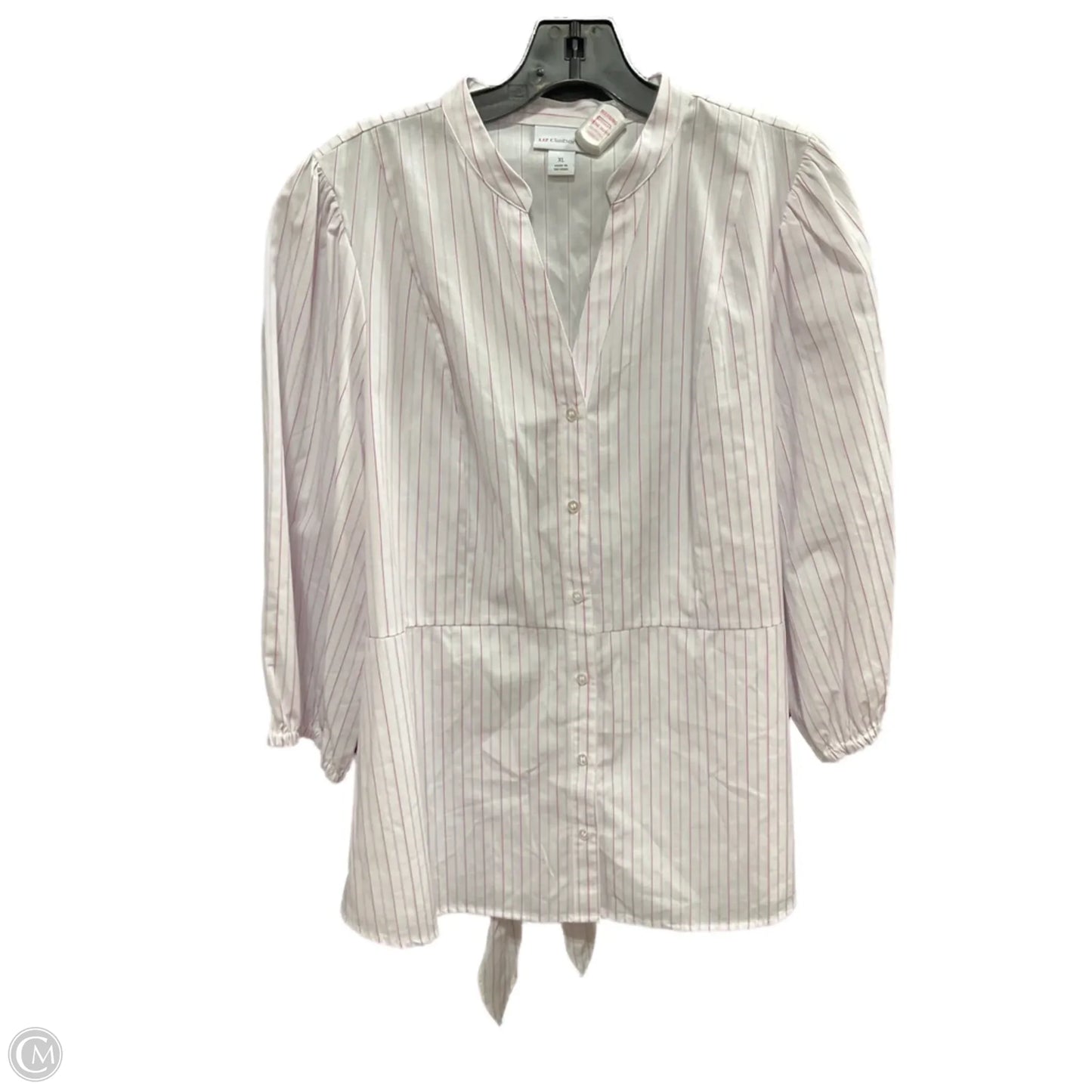 Blouse 3/4 Sleeve By Liz Claiborne In Pink & White, Size: Xl