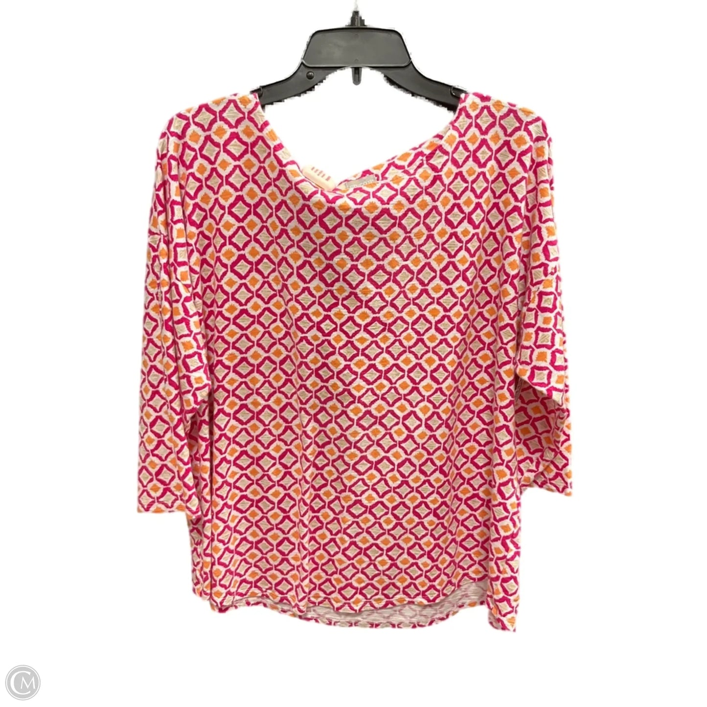 Top 3/4 Sleeve By Chicos In Orange & Pink, Size: Xl