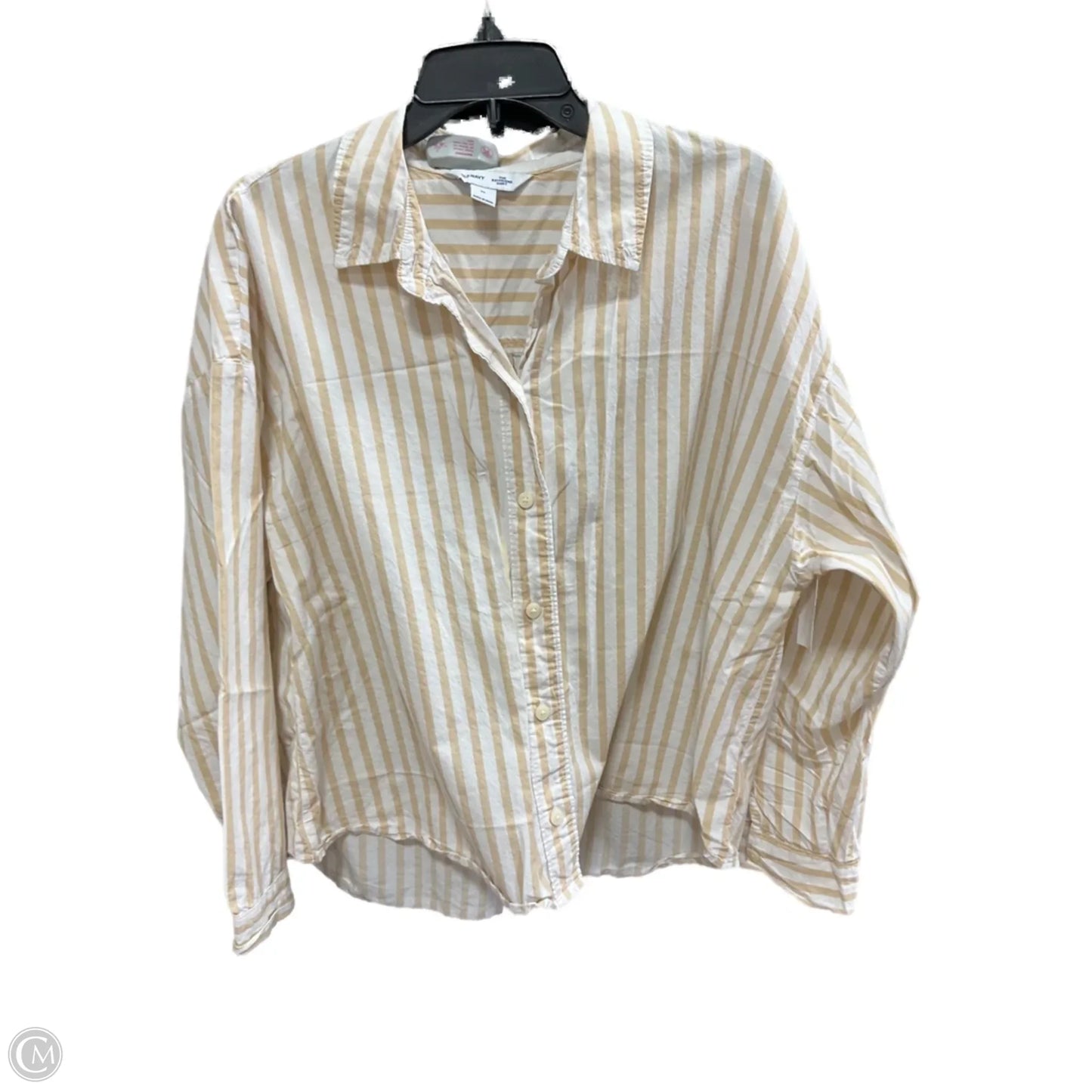 Blouse Long Sleeve By Old Navy In Tan & White, Size: Xl