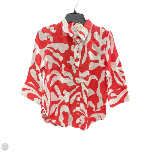 Blouse Long Sleeve By Chicos In Pink & White, Size: 4