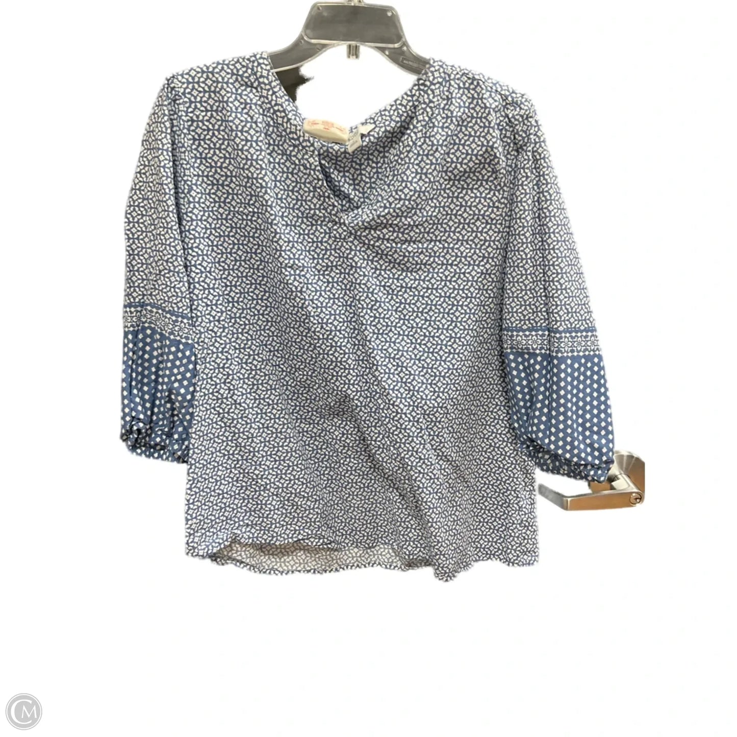Top 3/4 Sleeve By Croft And Barrow In Blue & White, Size: L