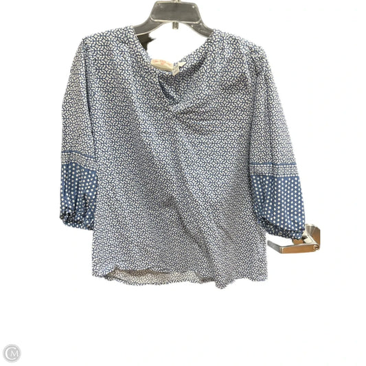 Top 3/4 Sleeve By Croft And Barrow In Blue & White, Size: L